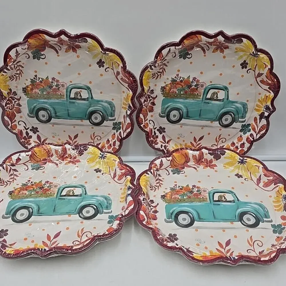 4 PACKS The Pioneer Woman Pumpkin Dog Truck Paper Plate; 32‎ Ct.; 11.5