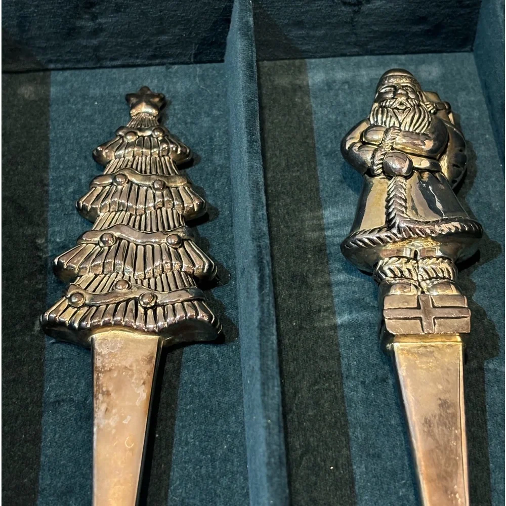 Godinger Silver Art Co. Holiday Christmas Serving Set‎ Santa Clause & Trees