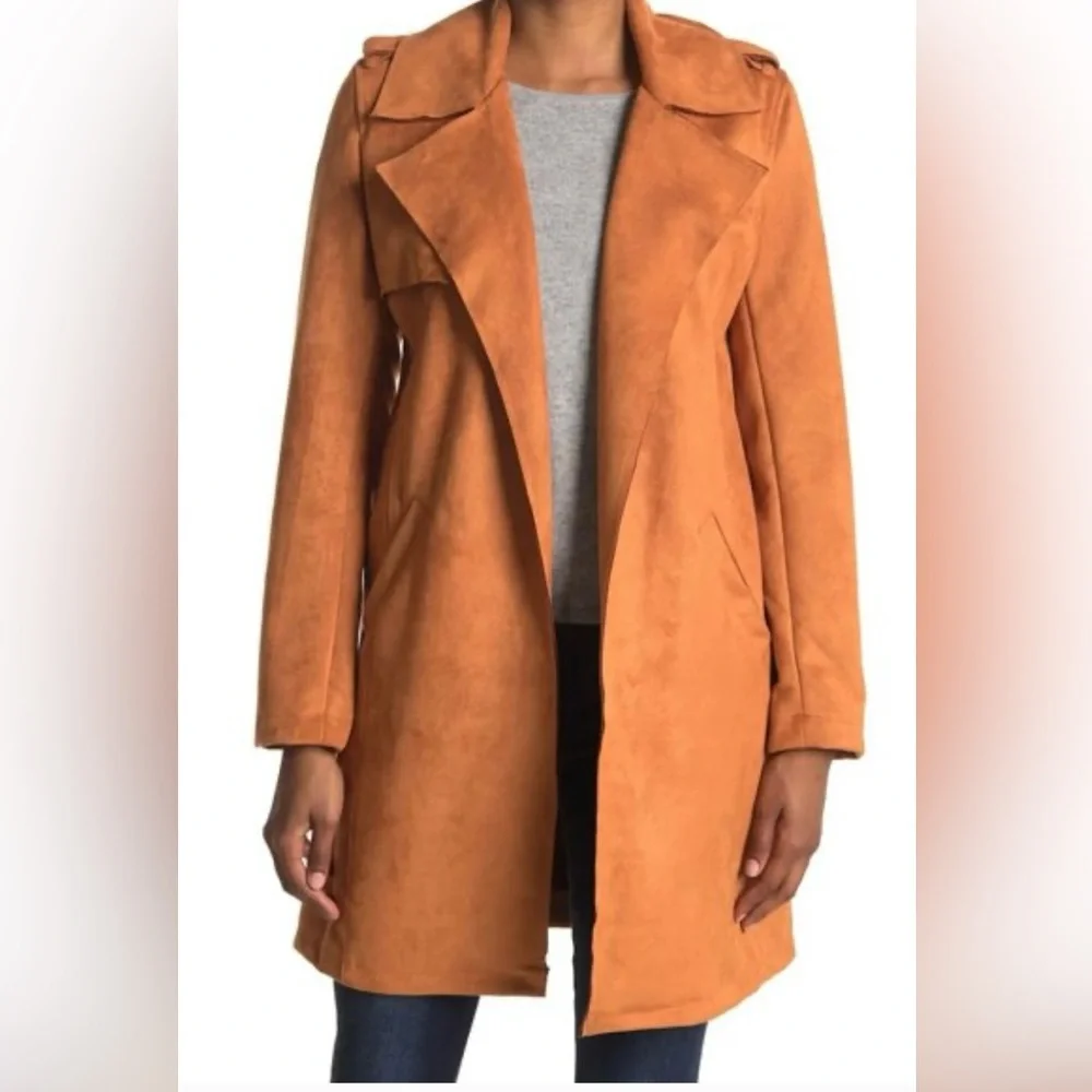 Ookie & LaLa coat size medium burnt orange faux suede trench coat jacket‎ 🧡