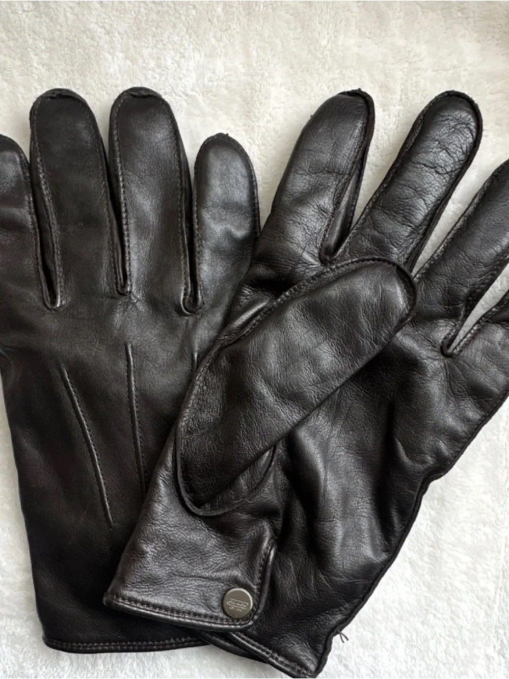 VTG 90s COACH Brown Leather & Cashmere Gloves XL