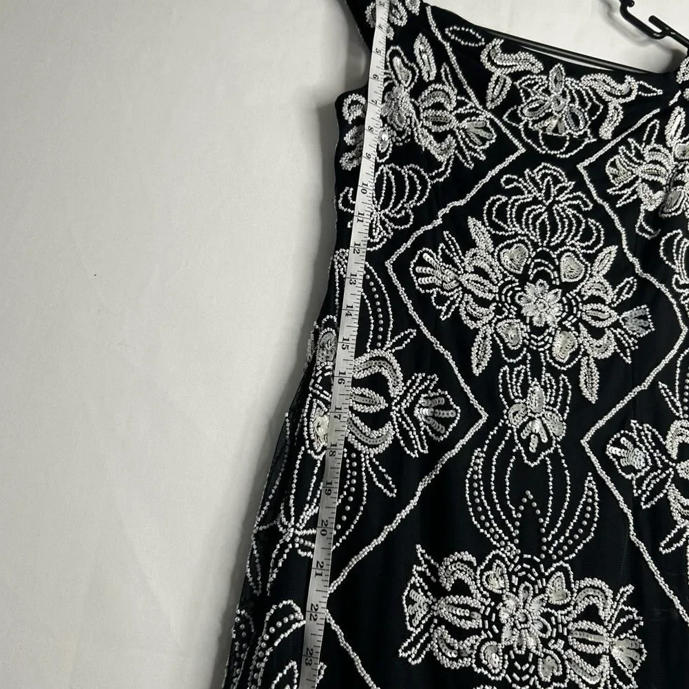 NWT Adrianna Papell Women’s Off Shoulder Fitted Beaded Dress. Black White. SZ 2P