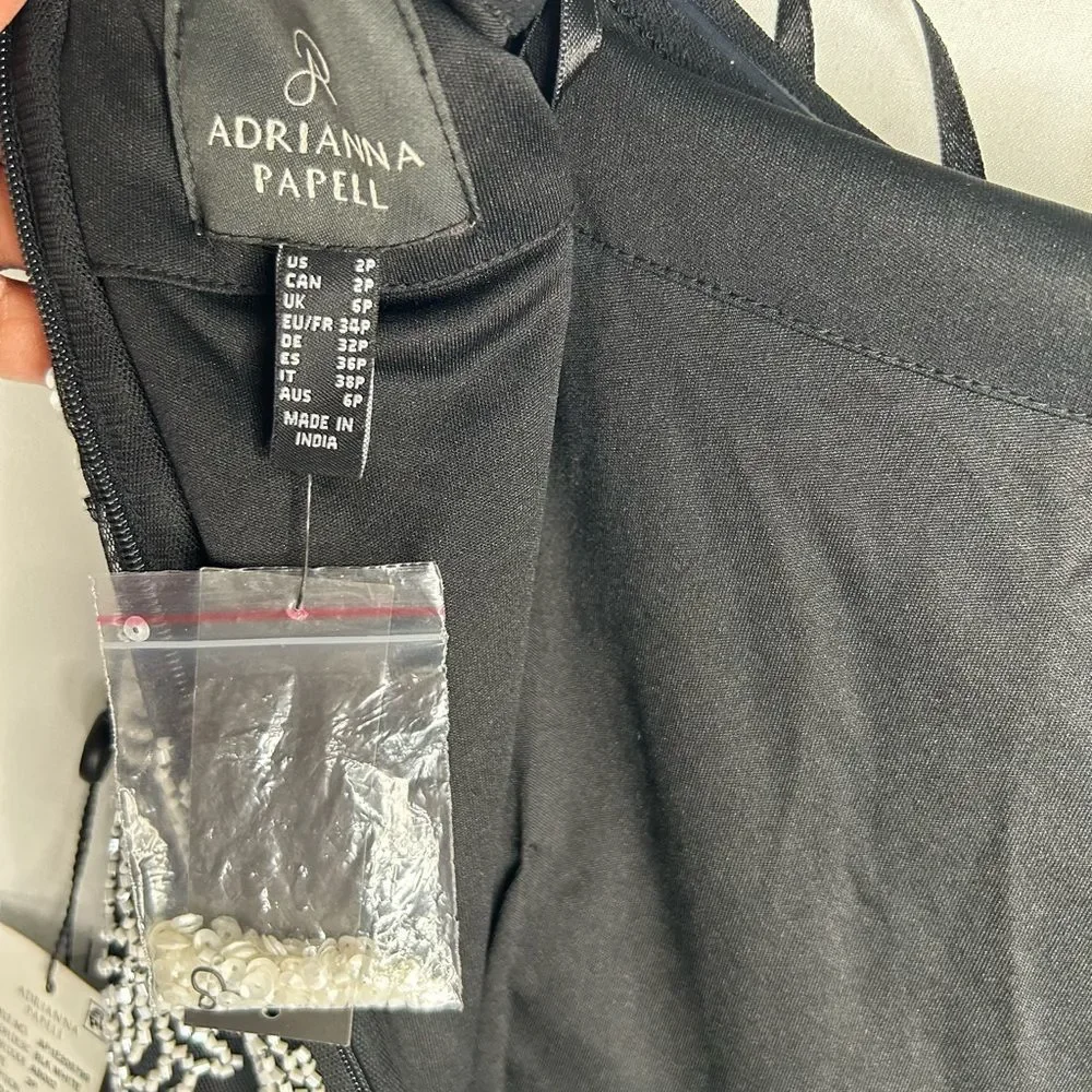 NWT Adrianna Papell Women’s Off Shoulder Fitted Beaded Dress. Black White. SZ 2P
