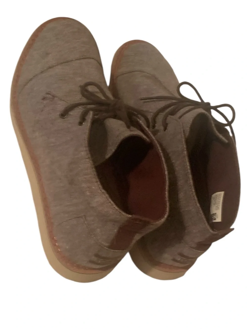 TOMS Mateo Chukka Brown Chambray Canvas Lace Up Boots Sz 13
