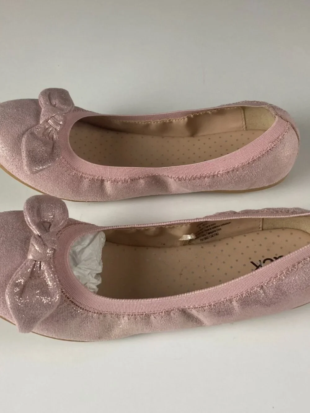 Nordstrom Rack Girls Ballet Flats Pink Shimmer Bow Slip On Shoes Size 5 Youth