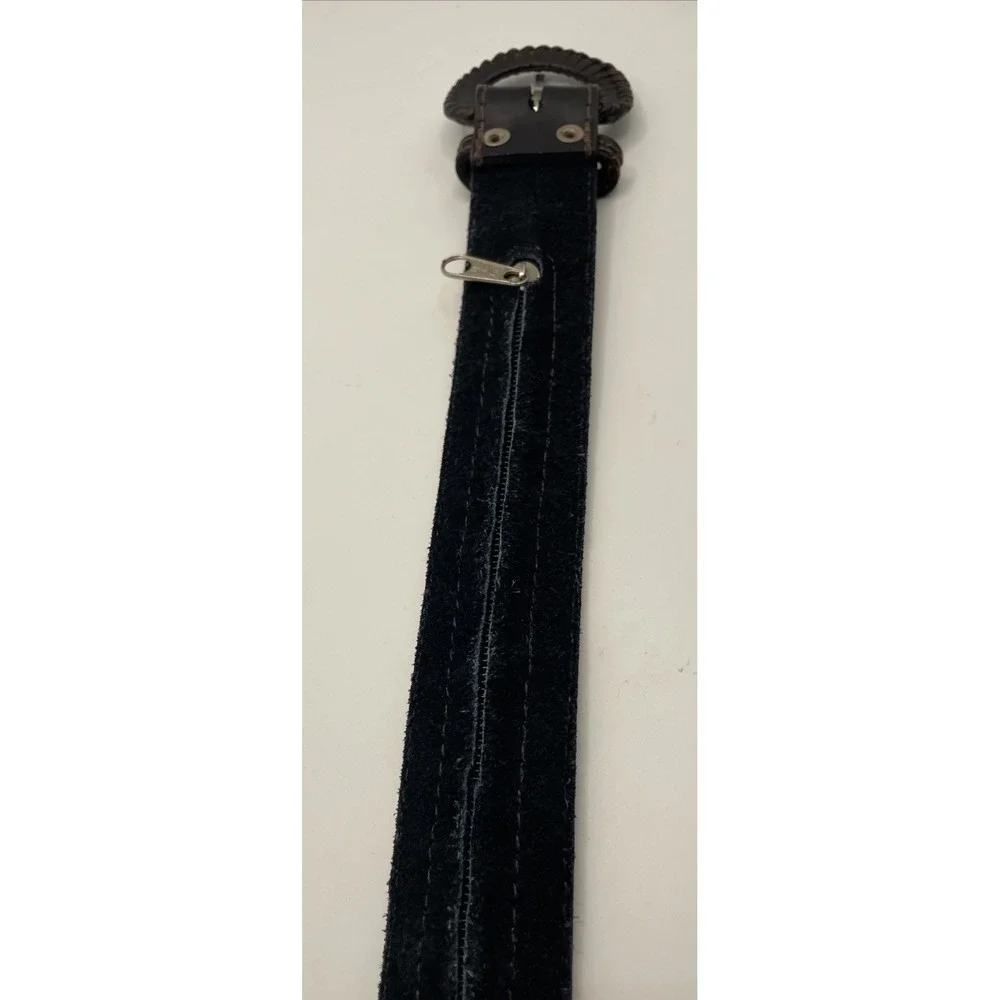 Hand tooled Leather Belt  Woven Design from Peru Hidden Zip Money Pocket Mens 38