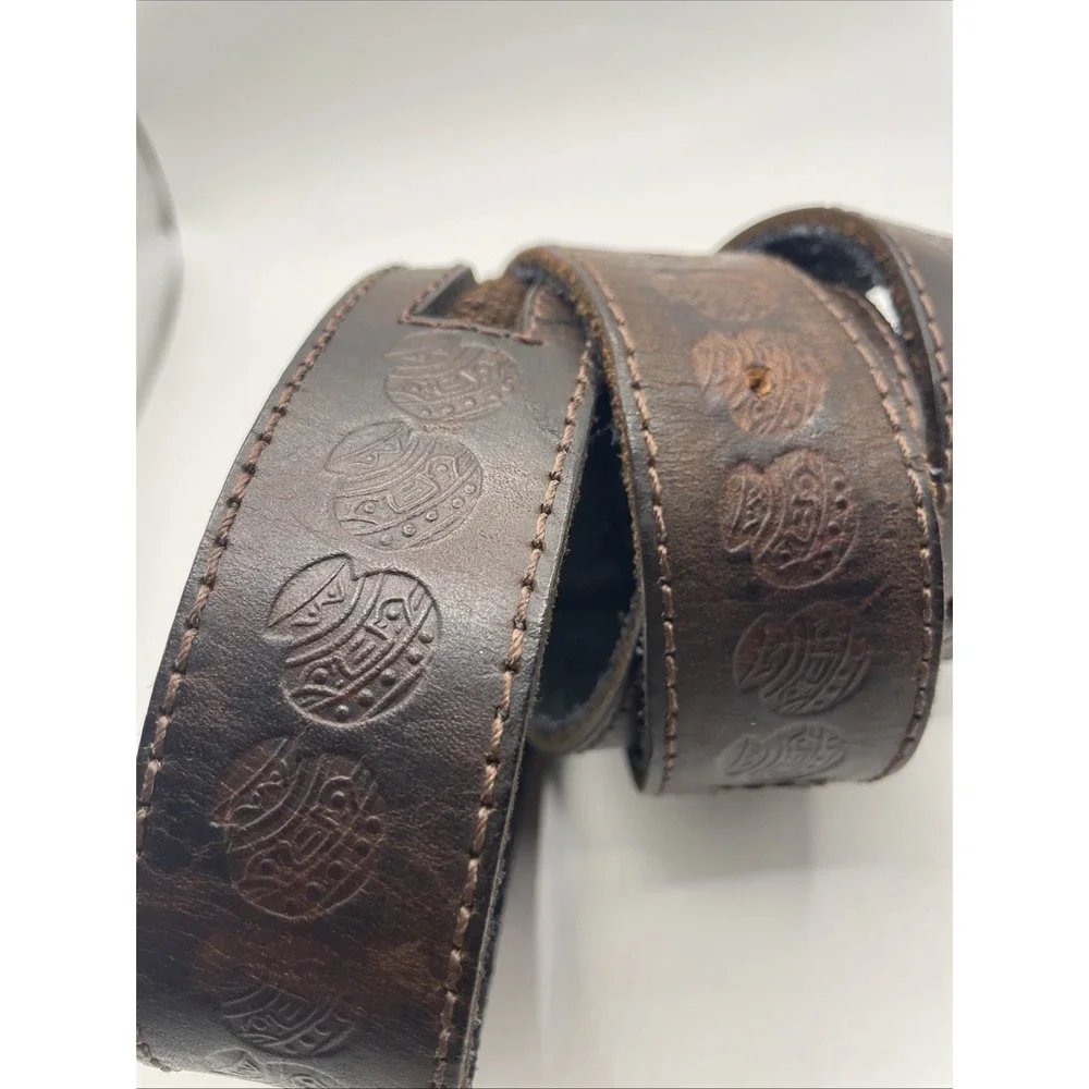 Hand tooled Leather Belt  Woven Design from Peru Hidden Zip Money Pocket Mens 38