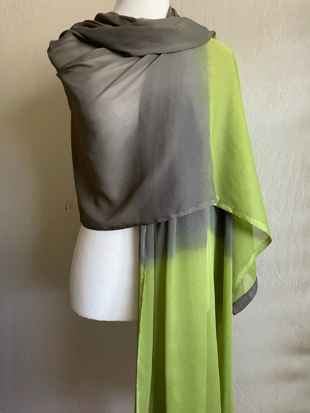 Chartreuse green and gray chiffon large wrap