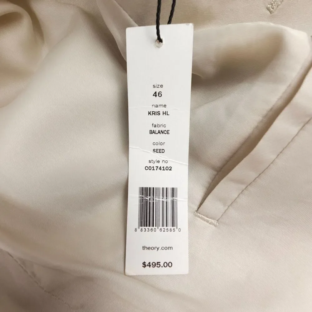 NWT Theory Kris Two Button Blazer Suit Jacket Taupe Cream Old Money Quiet Luxury