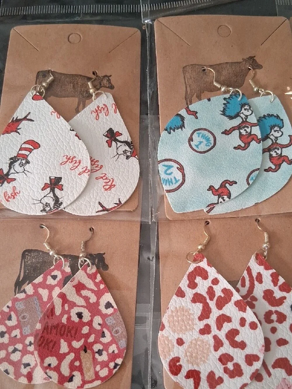 Hand Crafted Pink & Red Patterned Teardrop Earrings for Kids