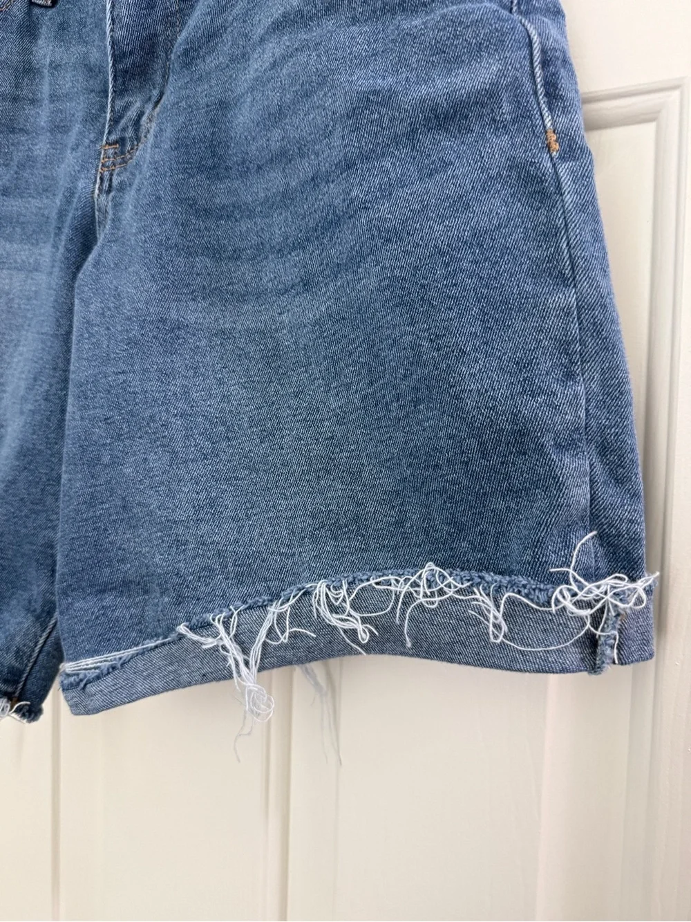 Madden Girl Medium Blue High-Rise Distressed Denim Shorts