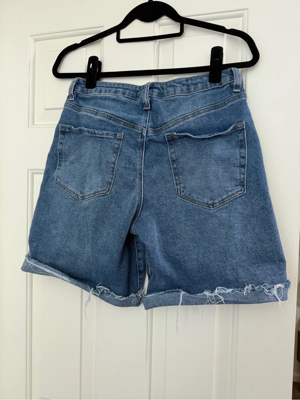 Madden Girl Medium Blue High-Rise Distressed Denim Shorts