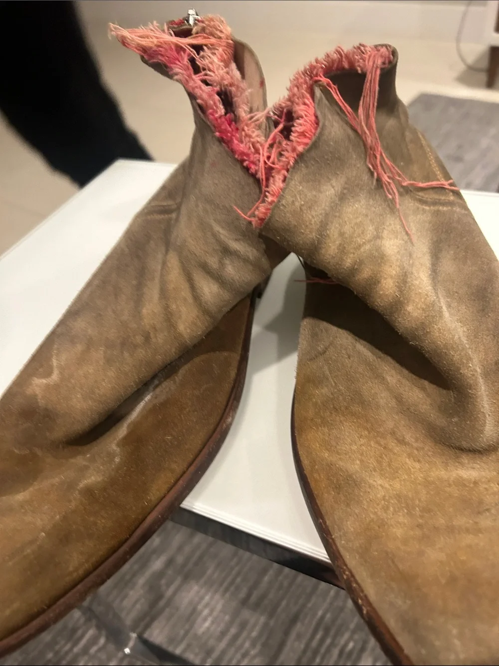 Zadig & Voltaire Brown Suede Chukka Boots with Pink Fringed Collar