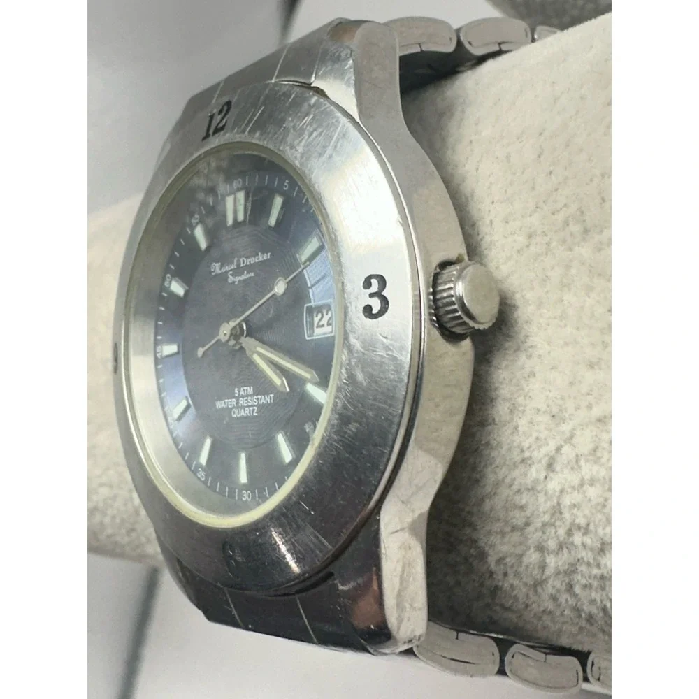 Marcel Drucker Scratched‎ Signature 21-208 Mens Watch New Battery 39MM 6.75