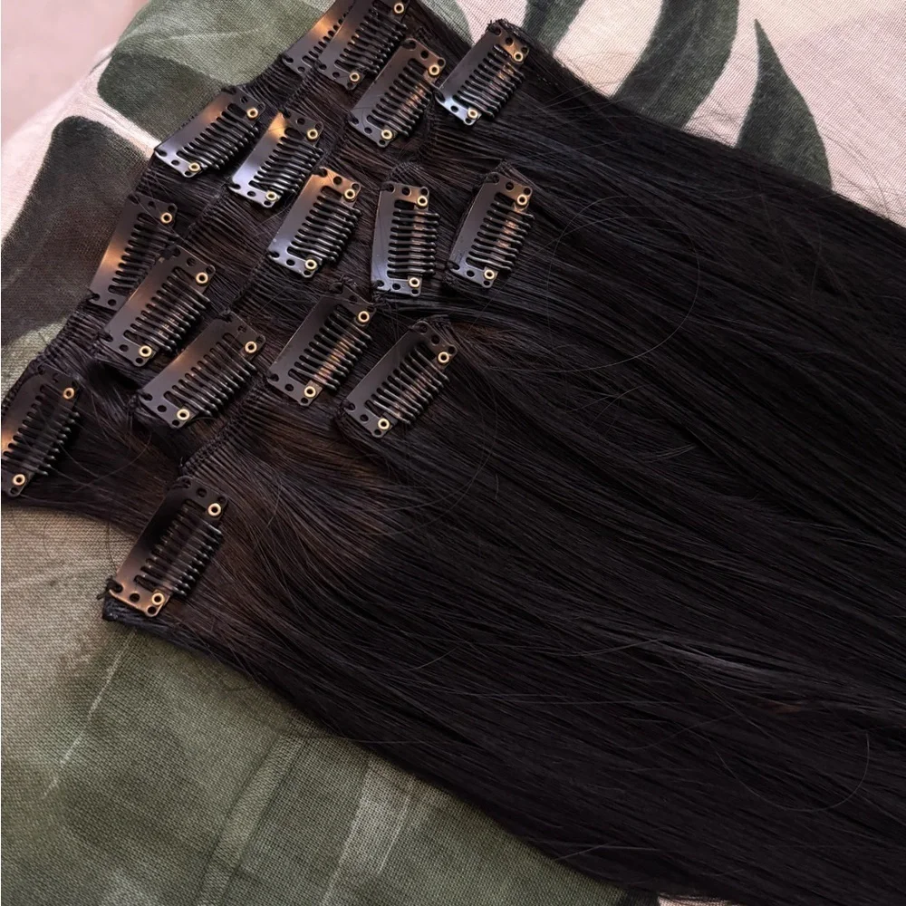 24 In Black Clip in Hair Extensions Straight Beautiful Hair Human hair blend
