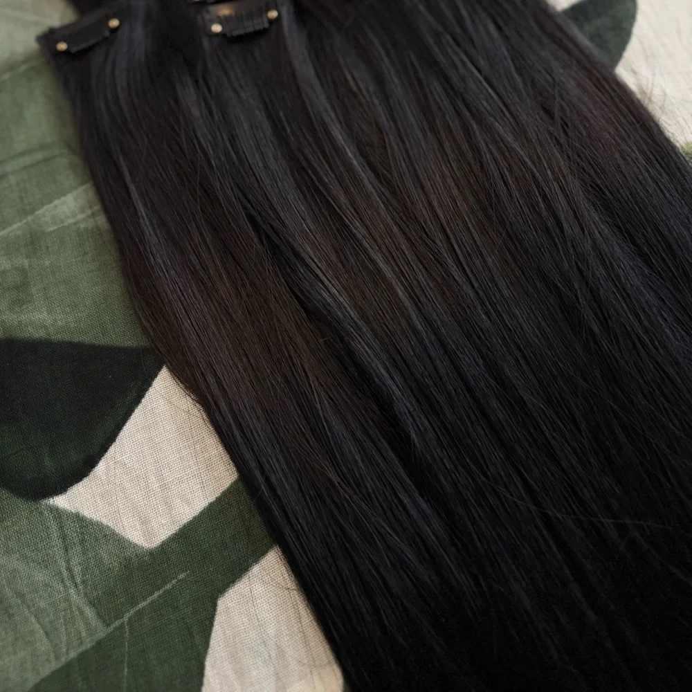 24 In Black Clip in Hair Extensions Straight Beautiful Hair Human hair blend