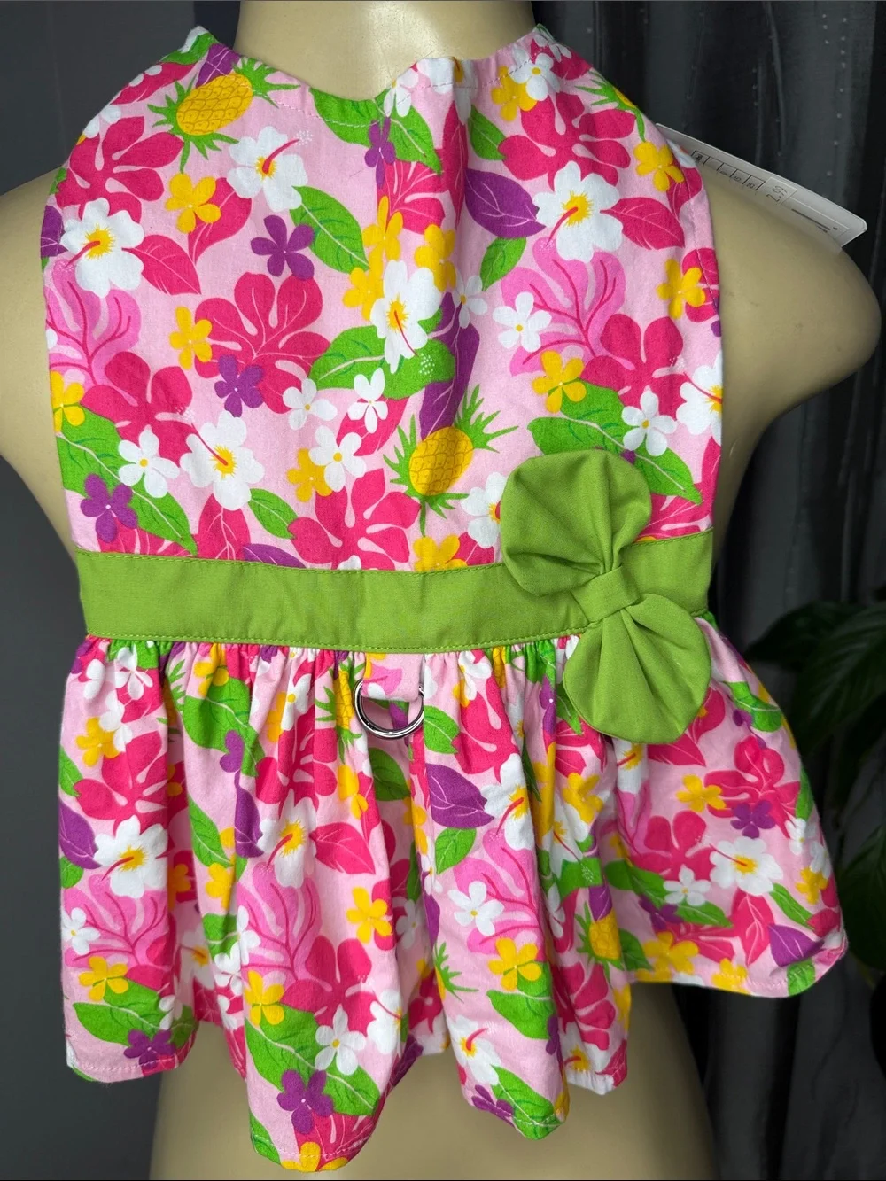 Gymboree Pink Floral Halter Dress with Green Waistband Sz L