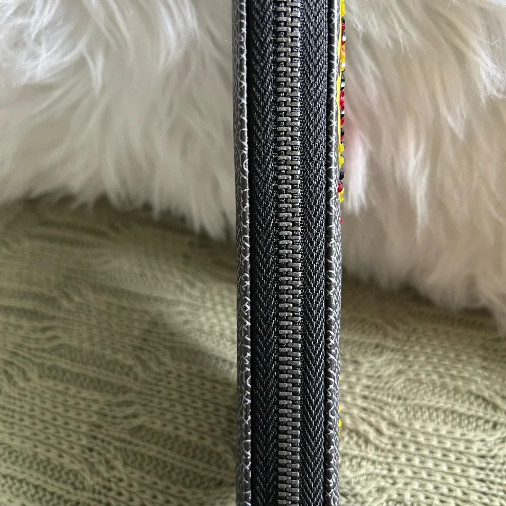 NWT Ed Hardy Tiger Black Wallet with Red, Yellow & White Studded Tiger, Size Lg