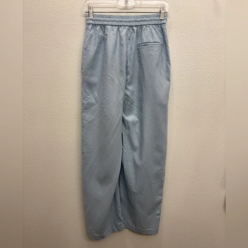 Zara Linen Blend Elastic Drawstring Waist Pocketed Pull On Pants SMALL