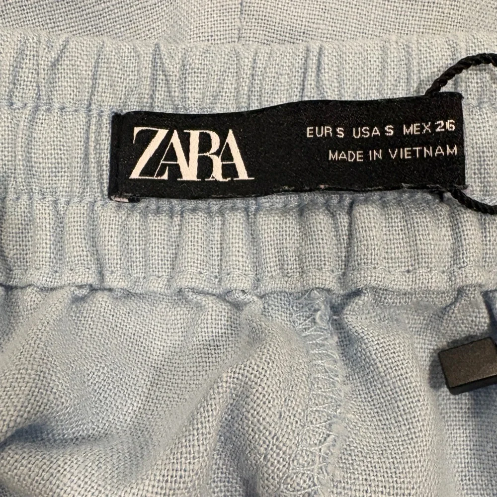 Zara Linen Blend Elastic Drawstring Waist Pocketed Pull On Pants SMALL