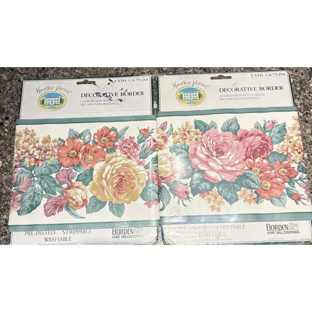 VTG 2 Martha Stewart Borden Wallpaper Border Swiss Garden Floral 5 Yds Prepasted