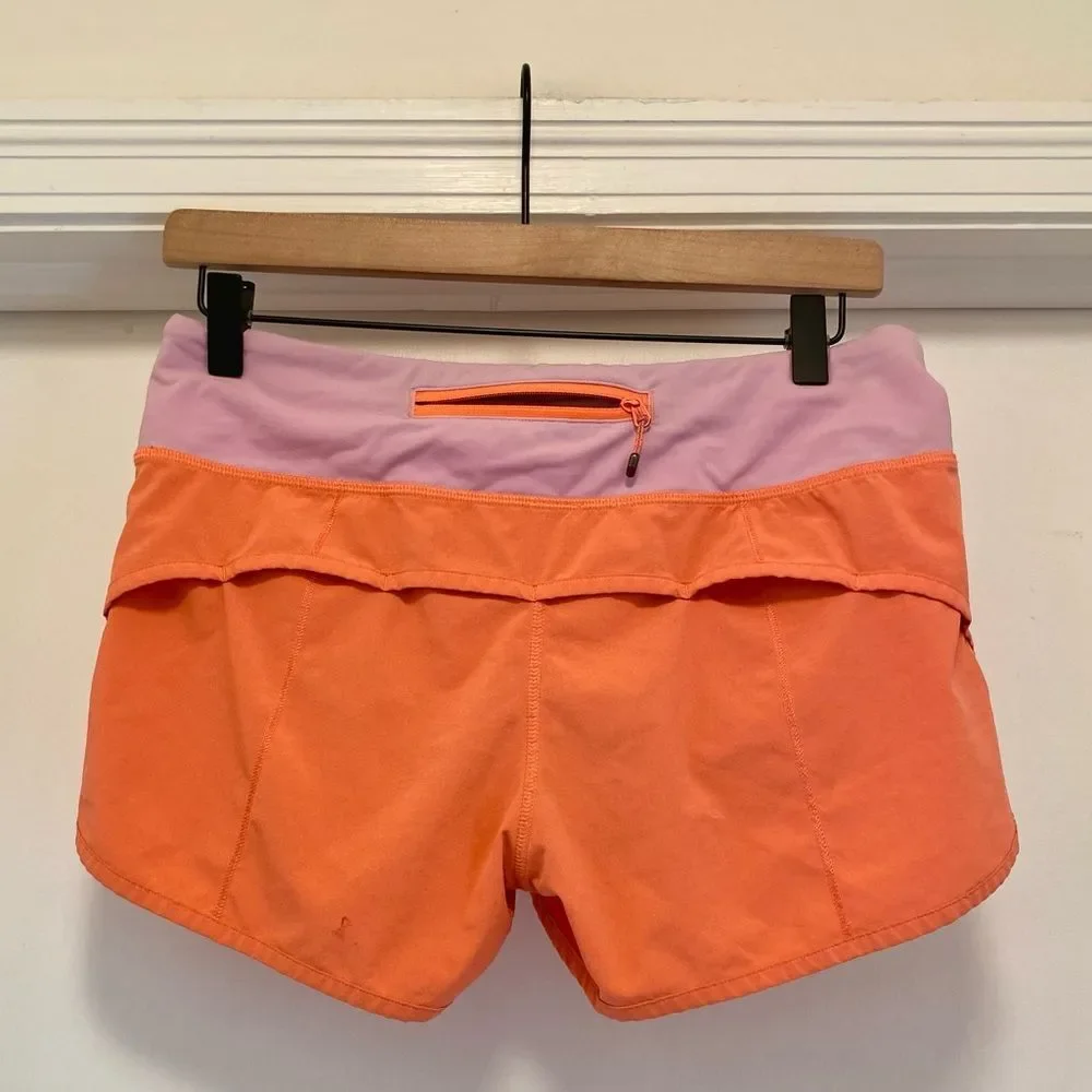lululemon speed up shorts women’s size 6 orange purple lines running activewear