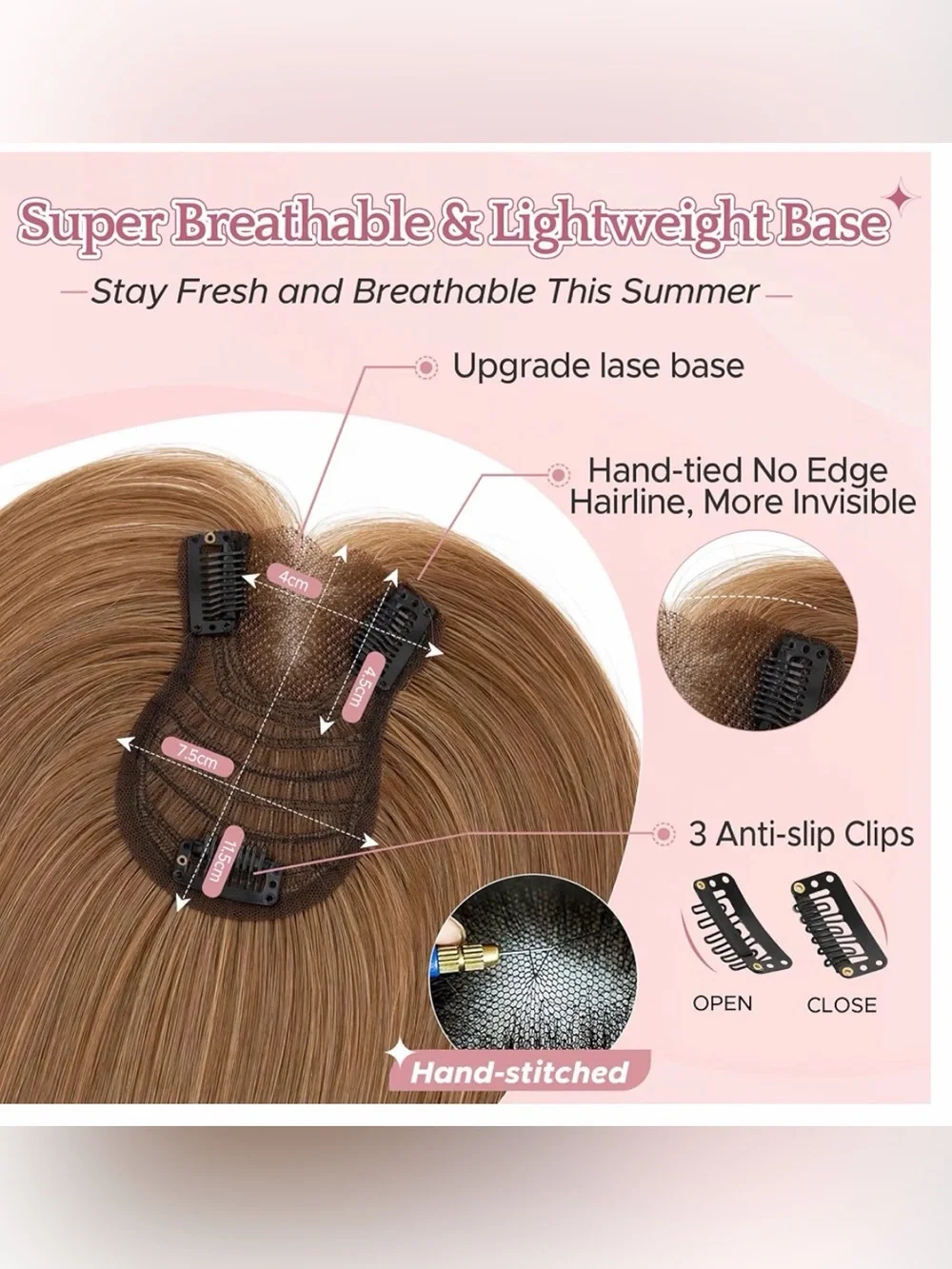 14” Light Brown #06 Human Hair Topper #027