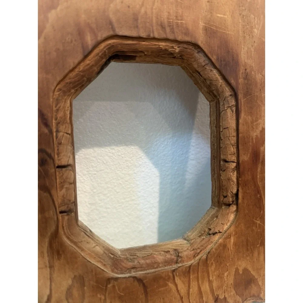 Vtg Tramp Art Style Triple Opening Wooden Picture Frame Carved Folk 19.5