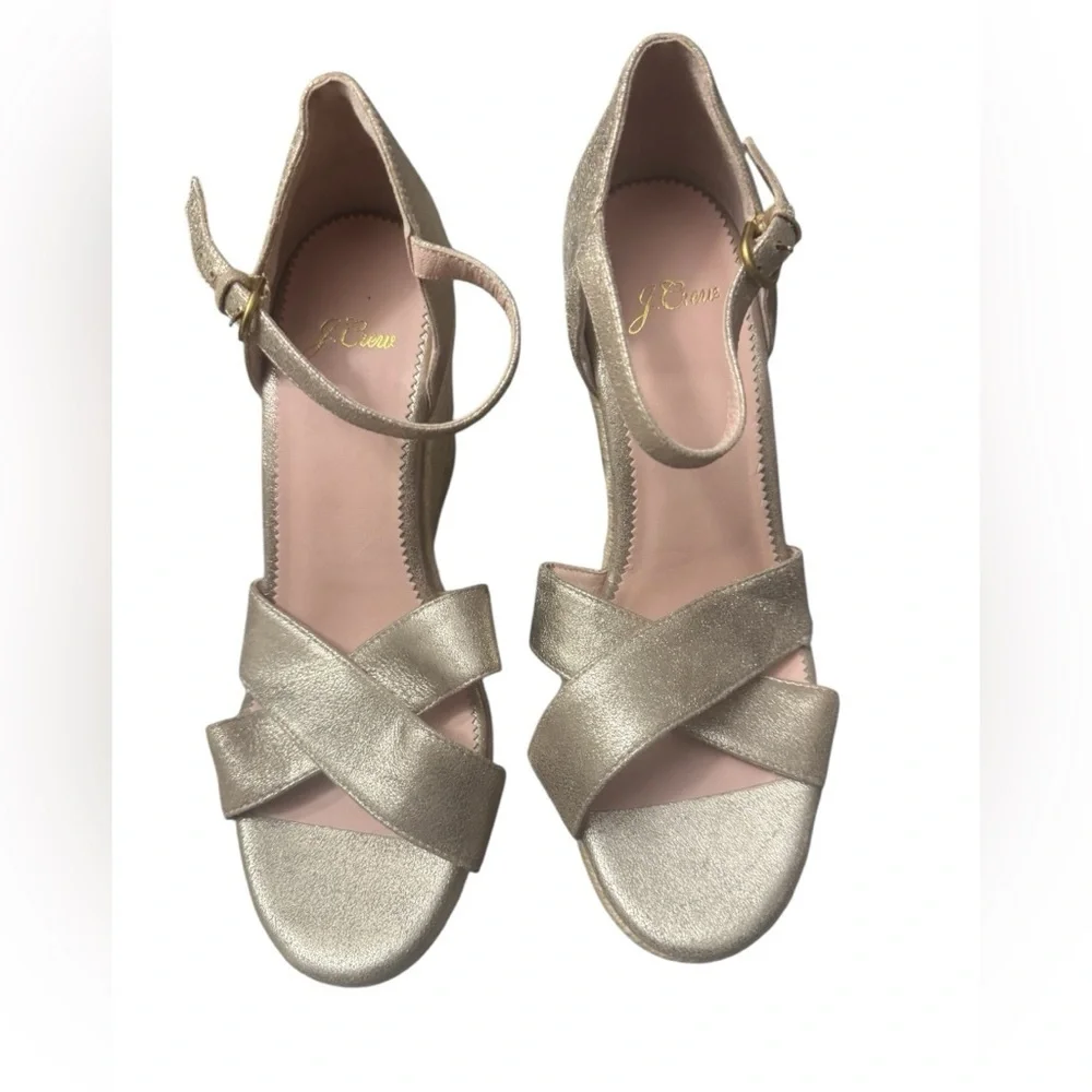 J. Crew Women's Metallic Espadrille Wedge Sandals Size 7.5