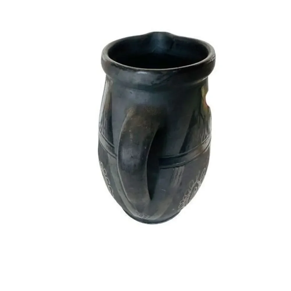 Vintage Pottery‎ Pitcher Charcoal/Black Abstract Design Artist Signed 8