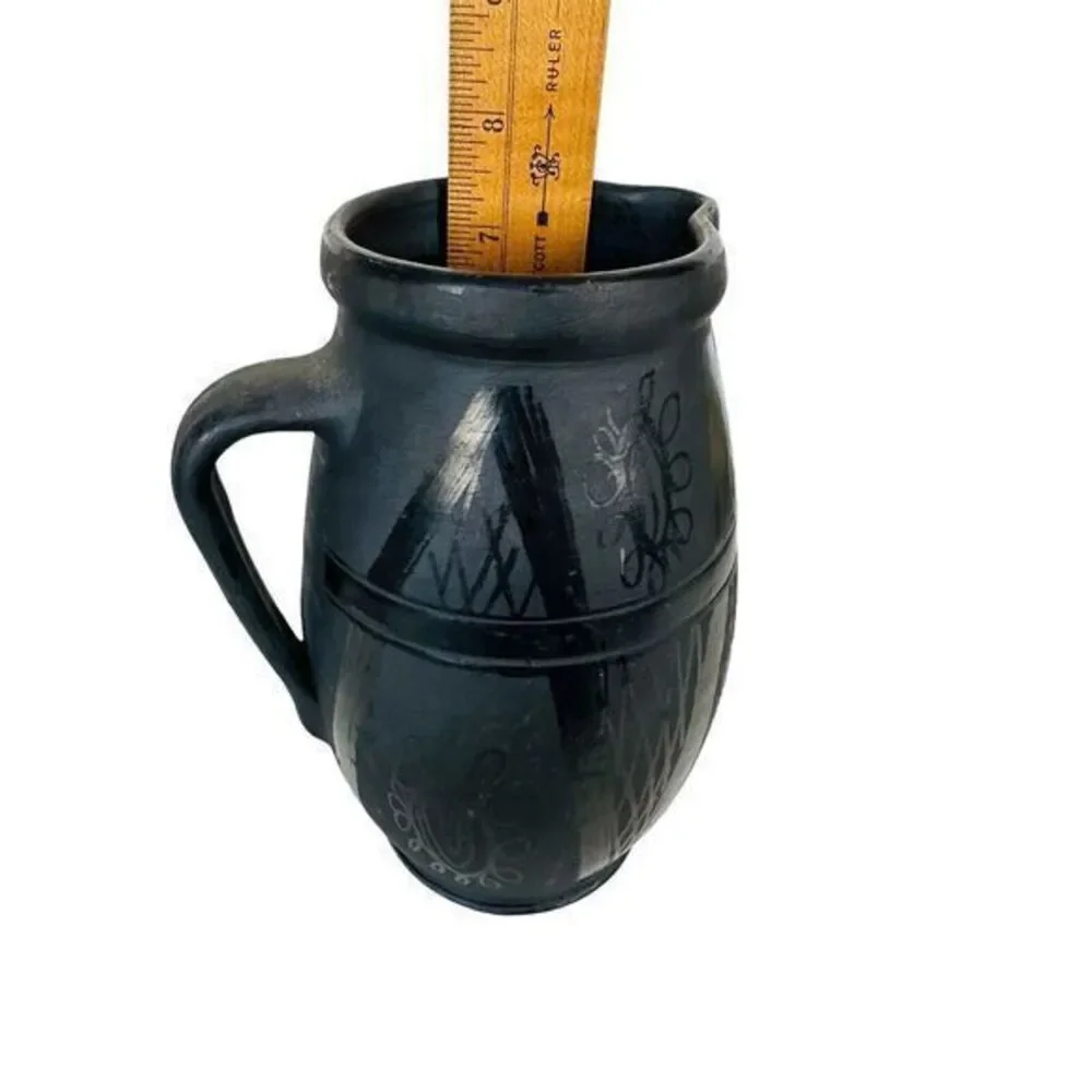 Vintage Pottery‎ Pitcher Charcoal/Black Abstract Design Artist Signed 8