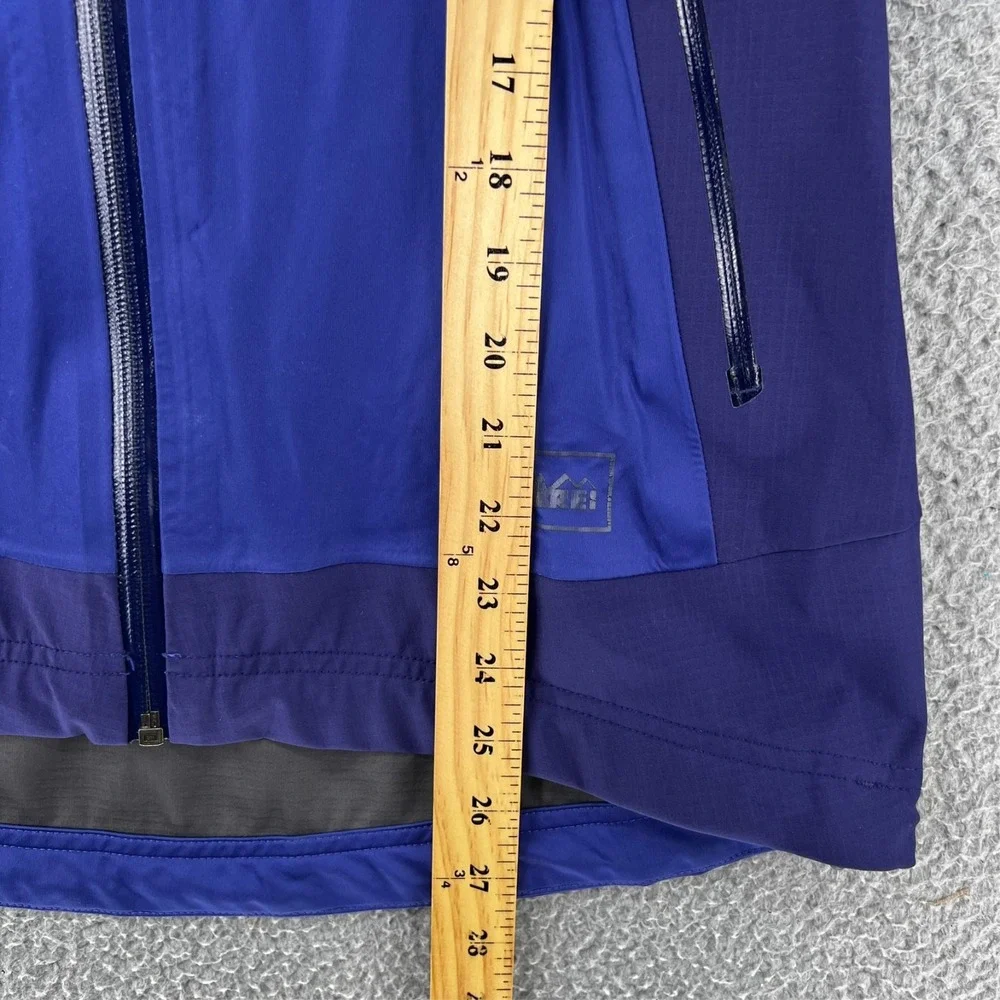 REI Windbreaker Rain Jacket Womens M Blue Hood Elements‎ Stretch Tribal Journey