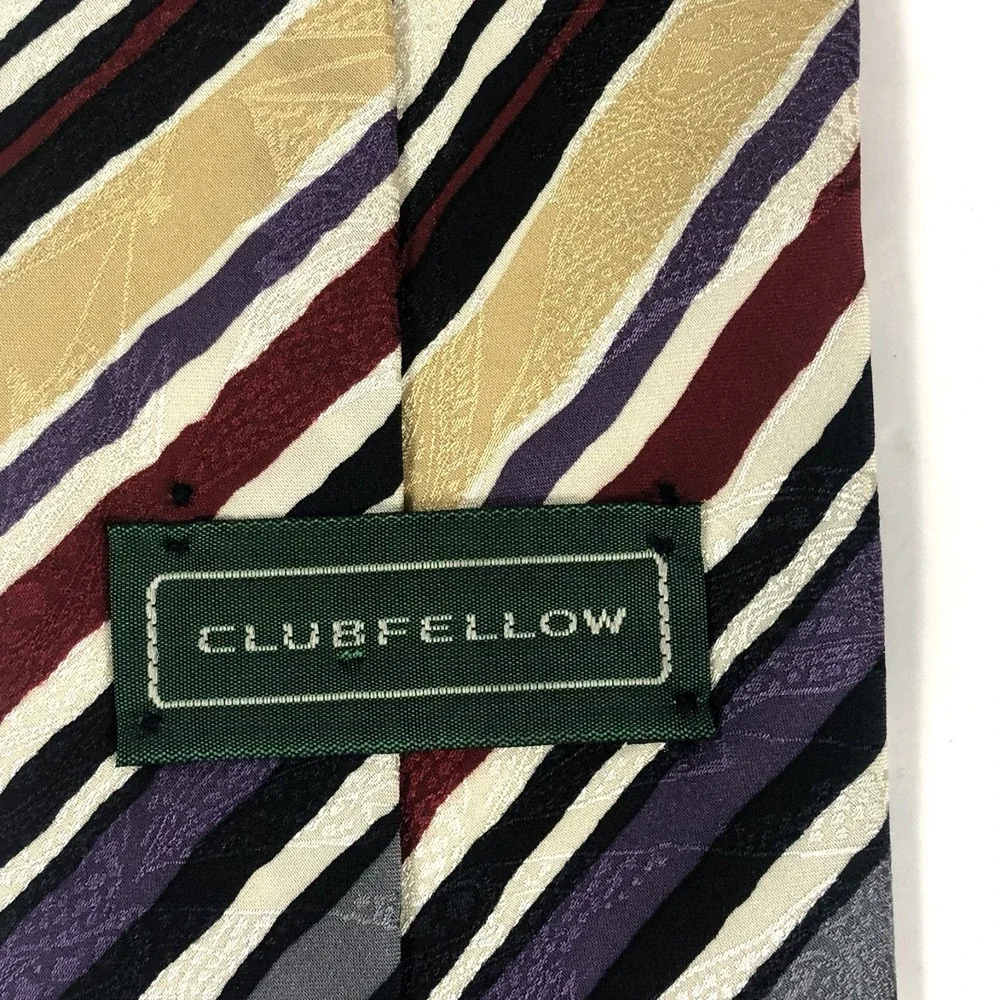 Vintage Clubfellow Silk Abstract Stripe Necktie Mens Multicolor Jacquard Tie USA