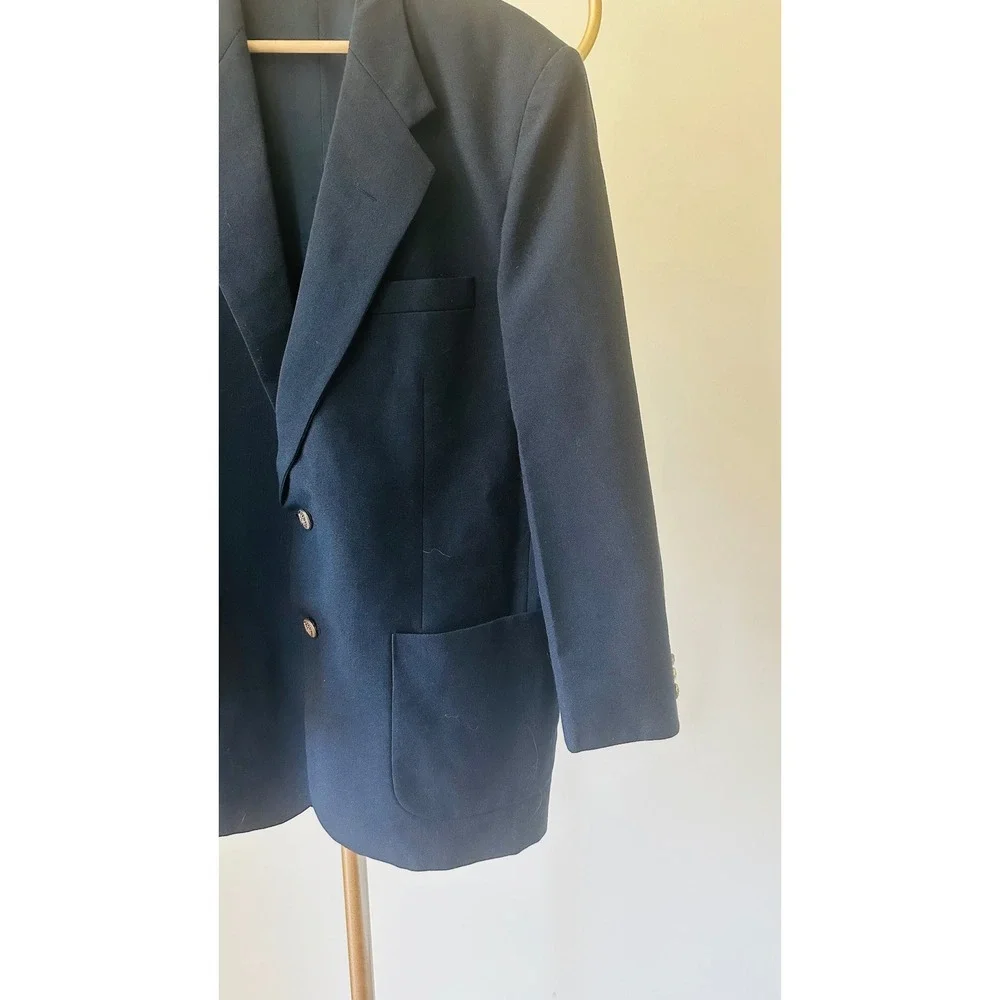 Trafalgar Square Vintage‎ Mens Navy Blue 2 Button Blazer Sport Coat Size 42