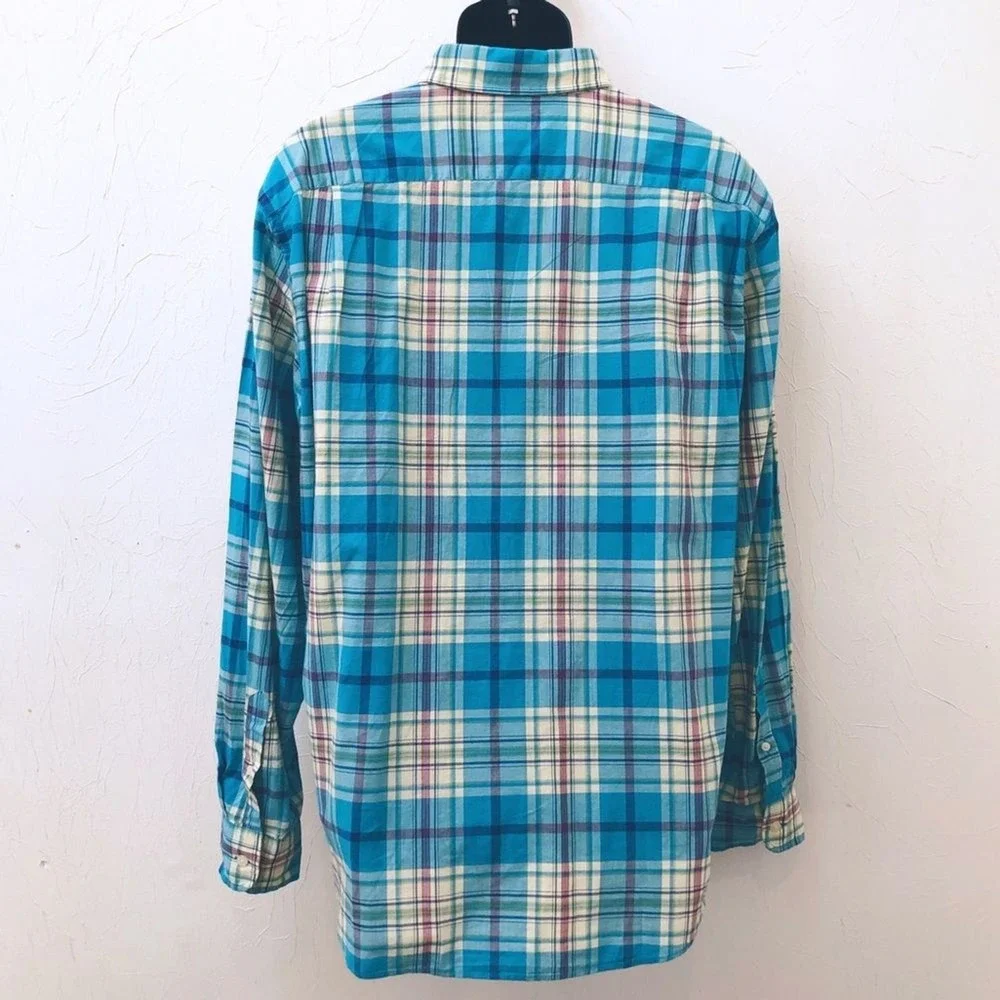 J. Crew Factory Men's Size XL Blue Plaid Button Down Long Sleeve Shirt‎