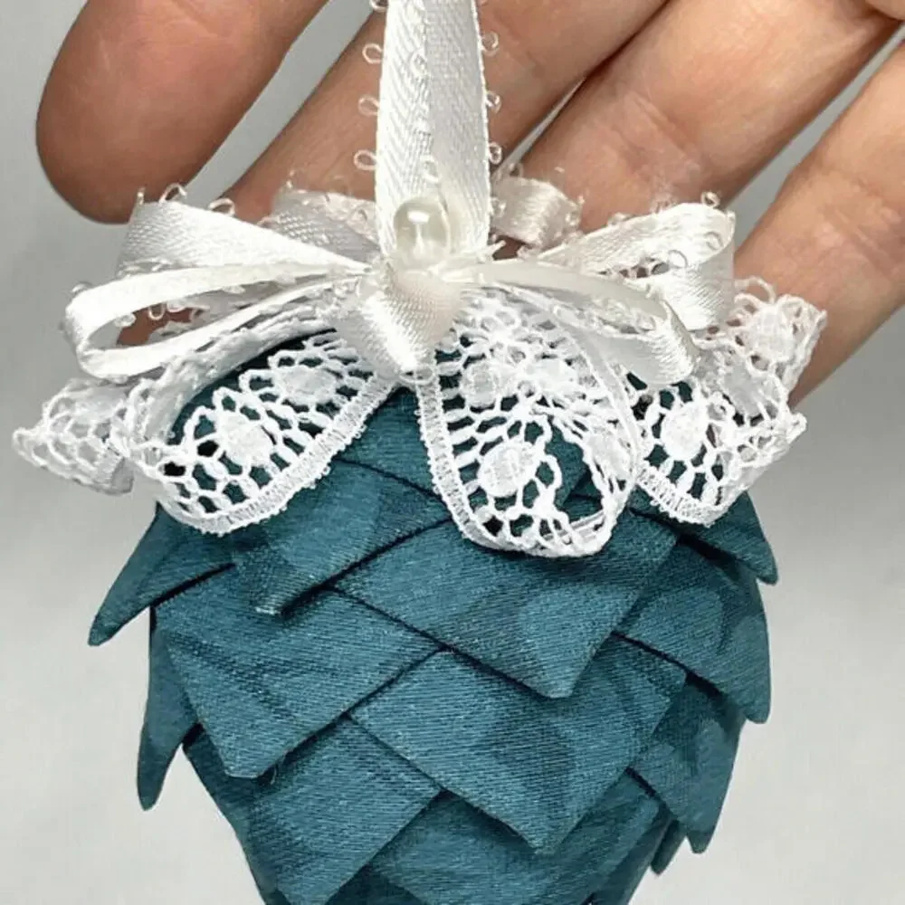 Teal Ribbon and Lace‎ Pine Cone Ornaments Set of 2 Vintage