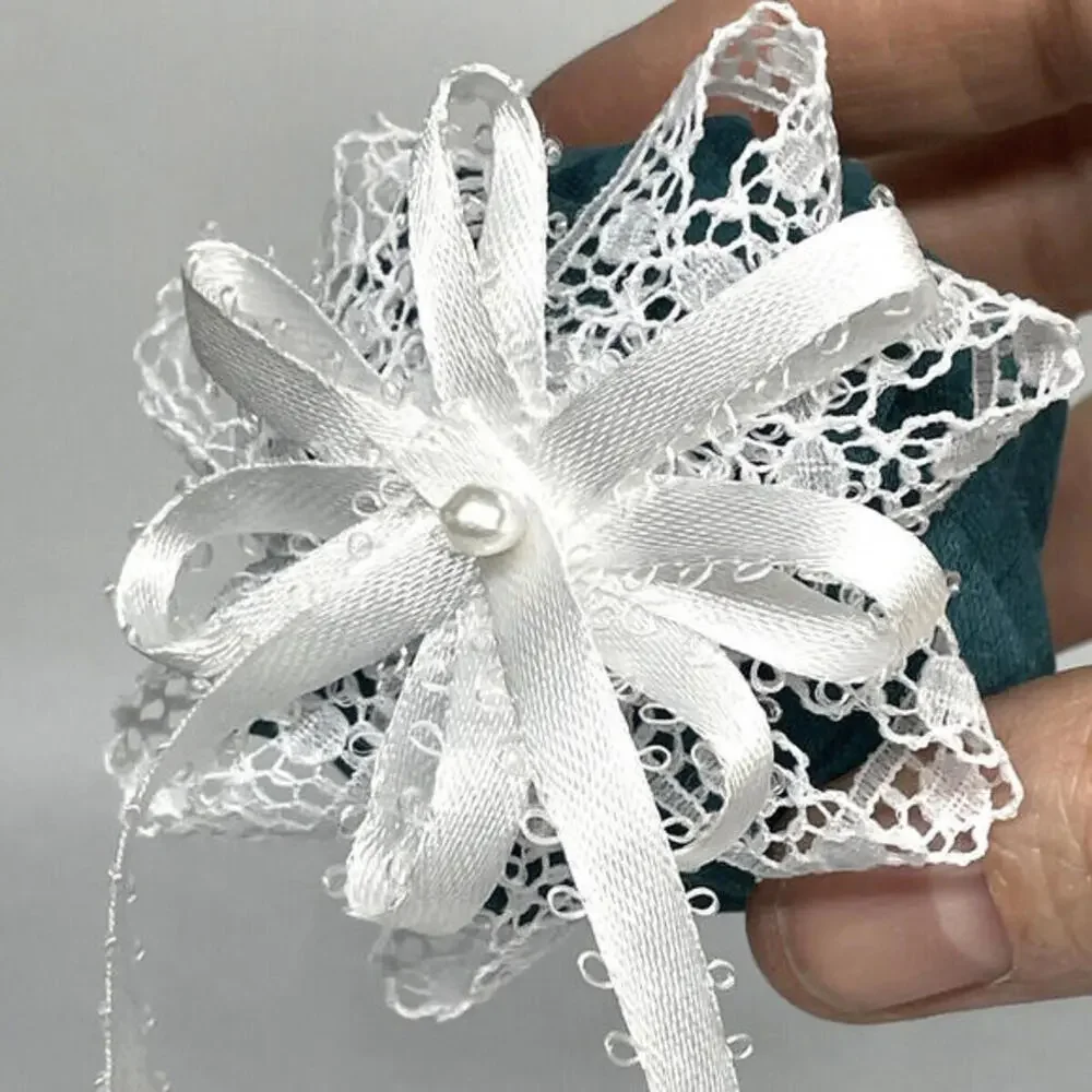 Teal Ribbon and Lace‎ Pine Cone Ornaments Set of 2 Vintage