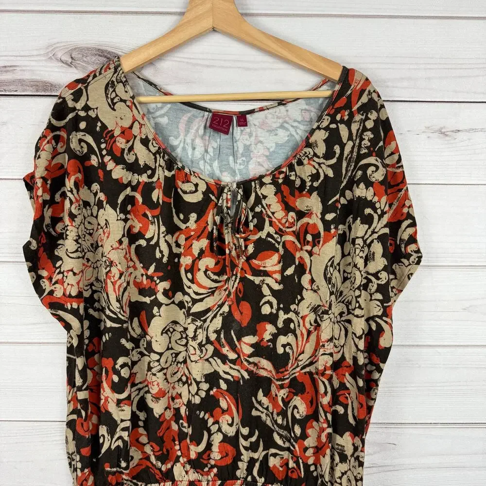 Women's 212 Brown Orange Floral Design All Over Print Blouse Size‎ XL