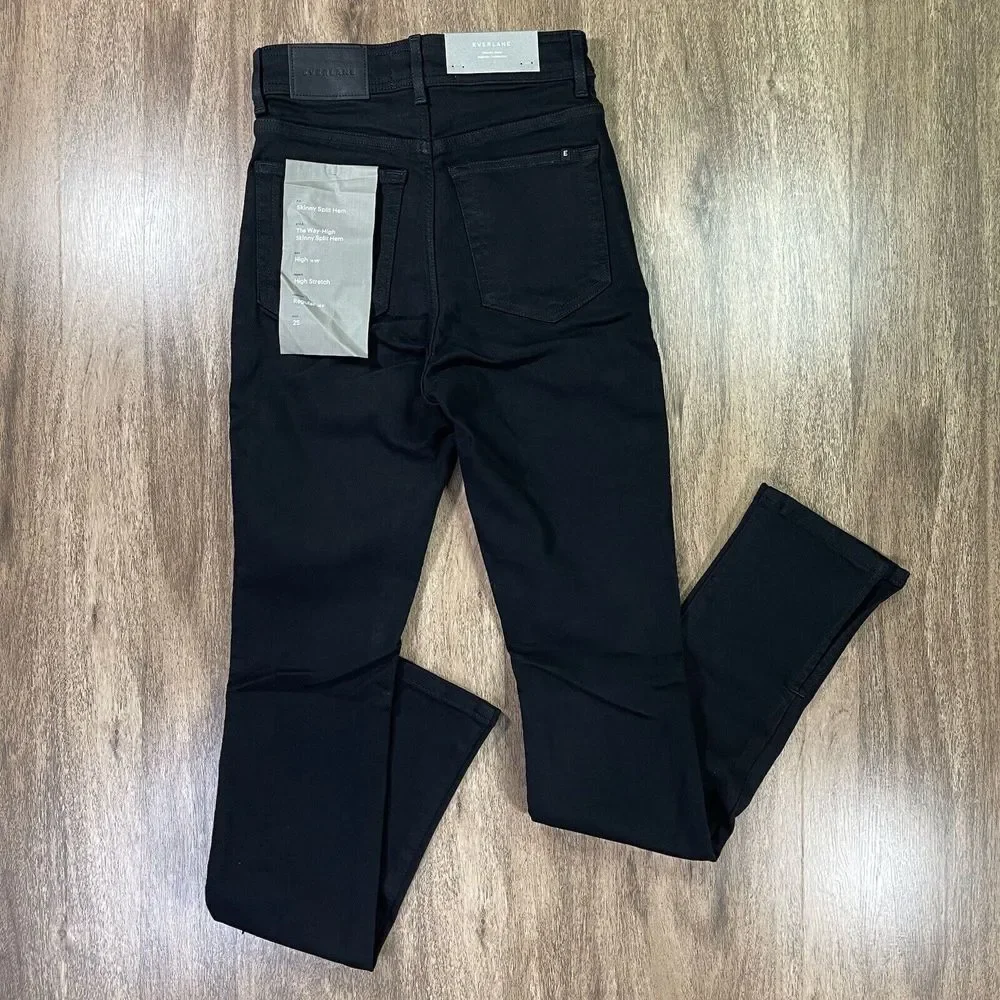 NWT Everlane The Way High Split Hem Black Wash Denim Skinny Jeans Womens Size 25