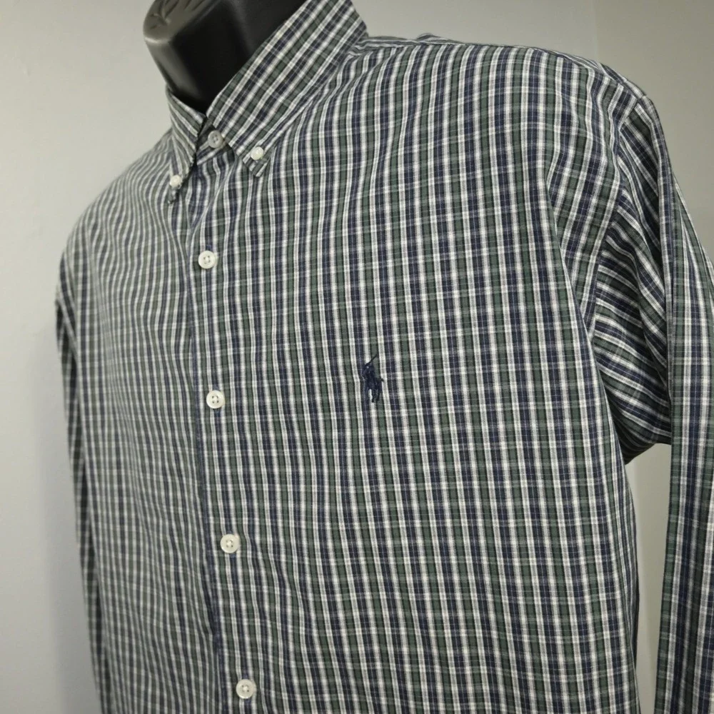 VTG Polo Ralph Lauren Marlowe Dress Shirt Plaid Long Sleeve Button Up Mens Large