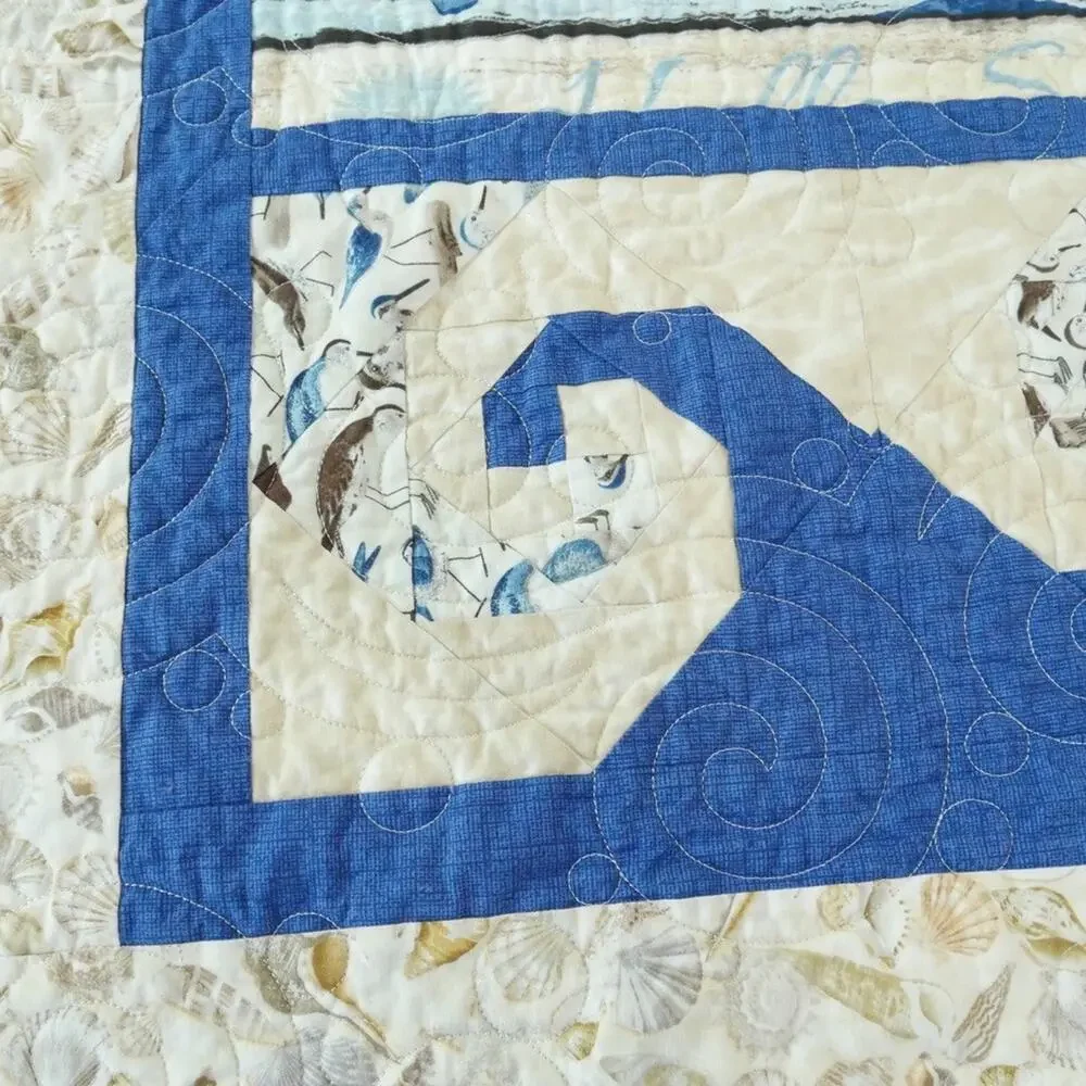 Coastal Nautical Patchwork Quilt Novelty‎ Beach House Summer Wall Throw 67 x 51