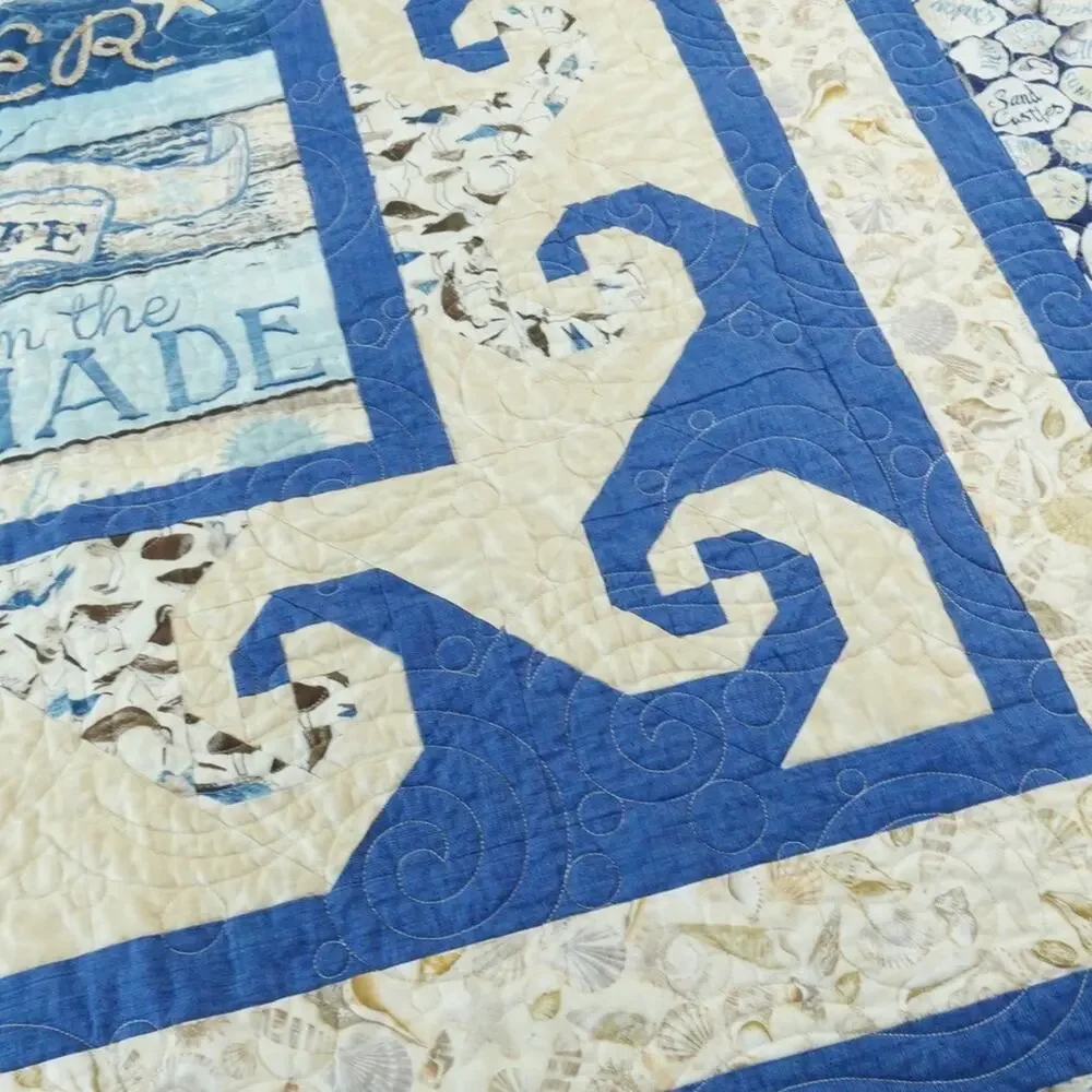 Coastal Nautical Patchwork Quilt Novelty‎ Beach House Summer Wall Throw 67 x 51