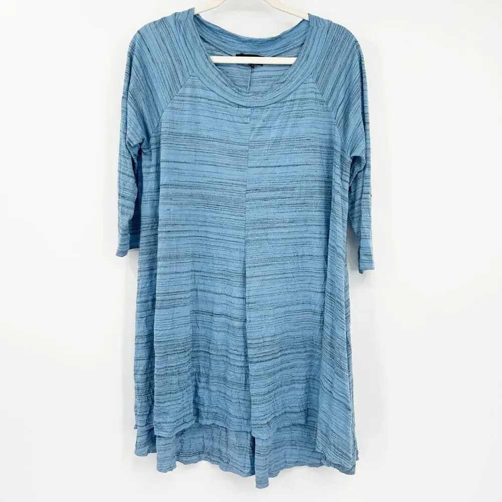 Comfy USA Womens Lounge Heathered Lagenlook 3/4‎ Sleeve Tunic Dress Size M Blue