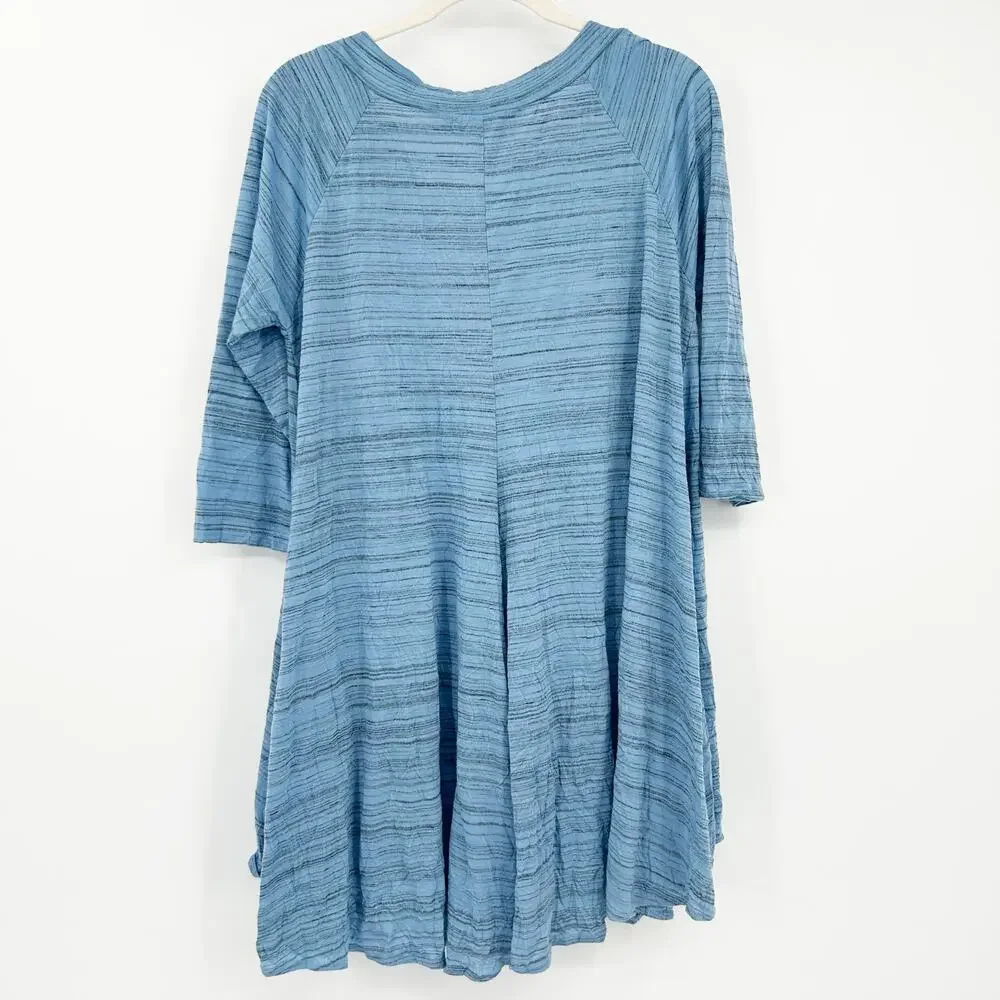 Comfy USA Womens Lounge Heathered Lagenlook 3/4‎ Sleeve Tunic Dress Size M Blue