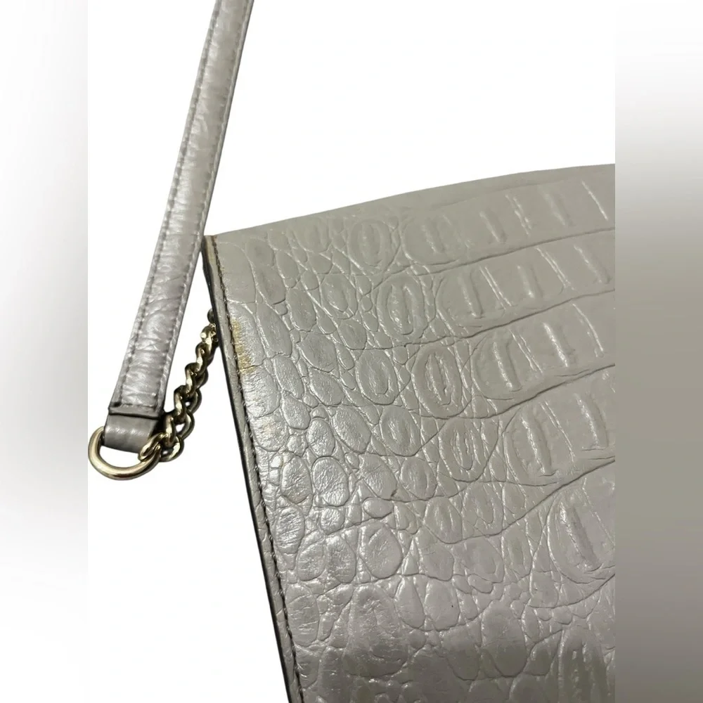 KATE SPADE Harwood Place Fiona Crossbody Soft Taupe Gray Color Croc Leather