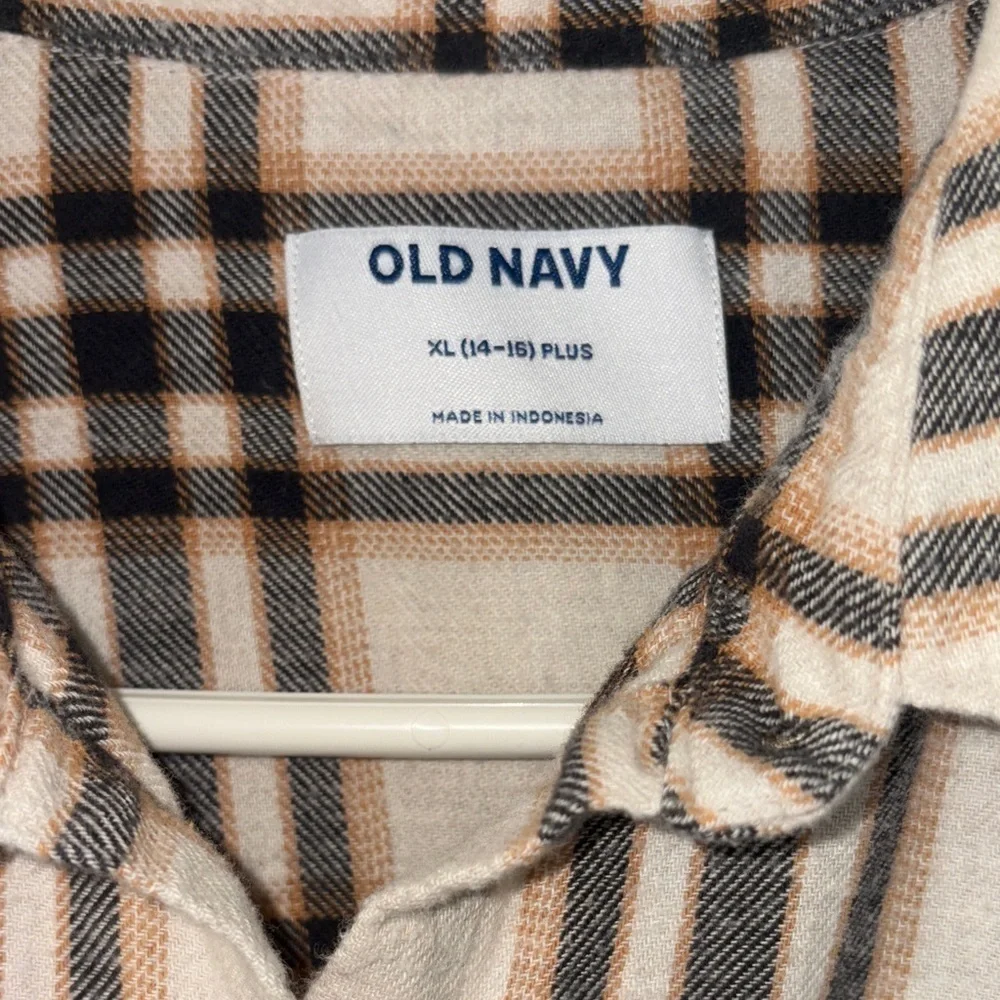 Old Navy Plaid Button Down Shirt - Black, Brown, White