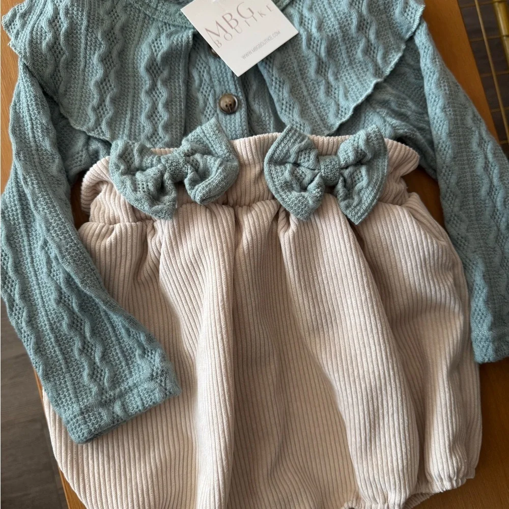 Mint Green and Cream Baby Romper