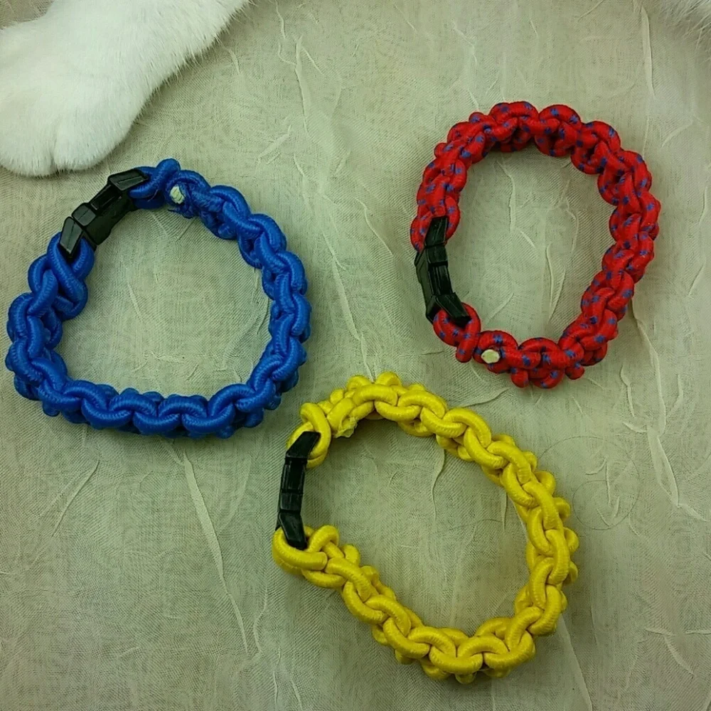 Set of 3 Paracord Survival Bracelets Red Blue Yellow Woven Frndshp Camping Gear
