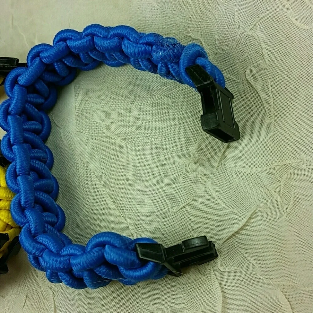 Set of 3 Paracord Survival Bracelets Red Blue Yellow Woven Frndshp Camping Gear