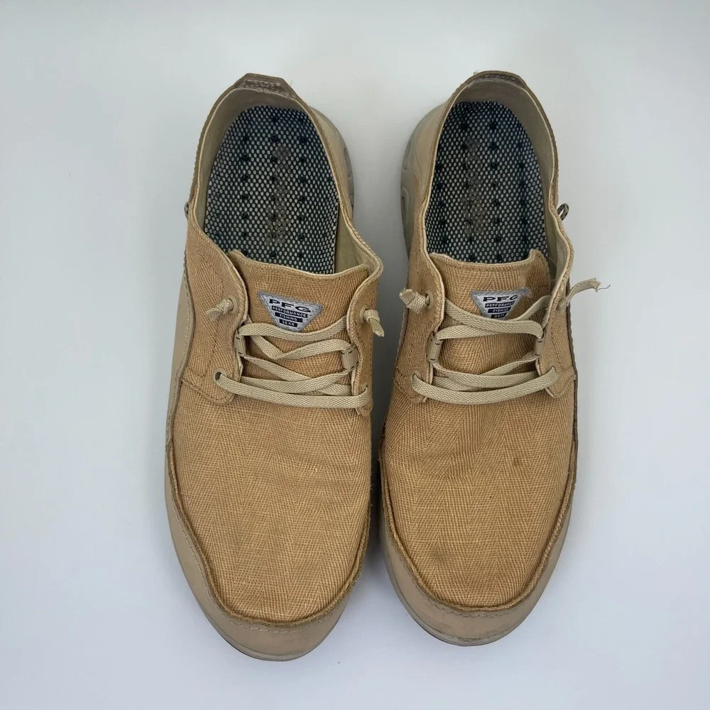 Columbia PFG Bahama Vent Men's Shoes Size 12 Tan Canvas Deck Loafers BM8999-241
