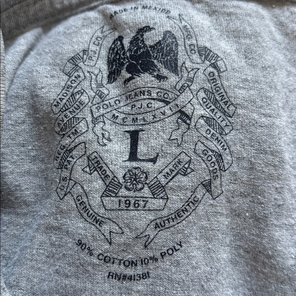 Polo Jeans Gray track team logo Long Sleeve Tee size large
